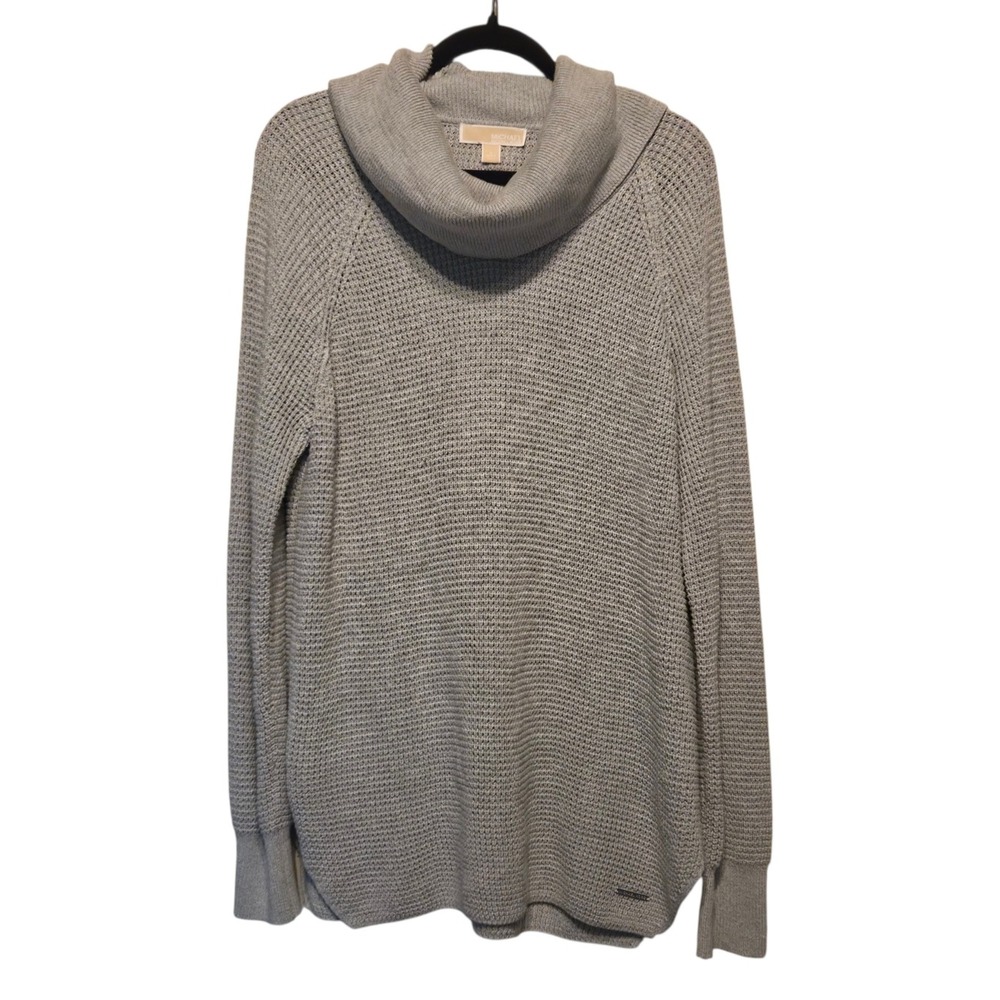Michael Kors Light Gray Ribbed Knit Cowl Neck Sweater Dress Large